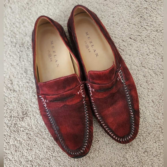 Mezlan Other - Mezlan Horner  Red Vintage Suede Penny Moccasin Loafer Hand-stitched Leather 11